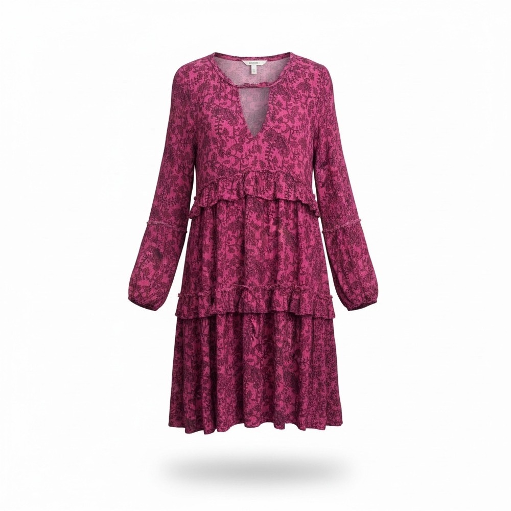 American Eagle Outfitters Floral Print Tiered Ruffle Dress‎ Keyhole Tassel Tie L